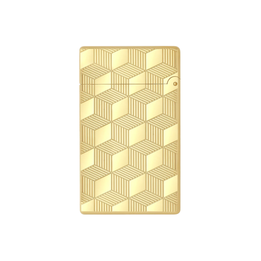 S.T. DUPONT Initial Cube Guilloche Golden Lighter/Briquet 020841
