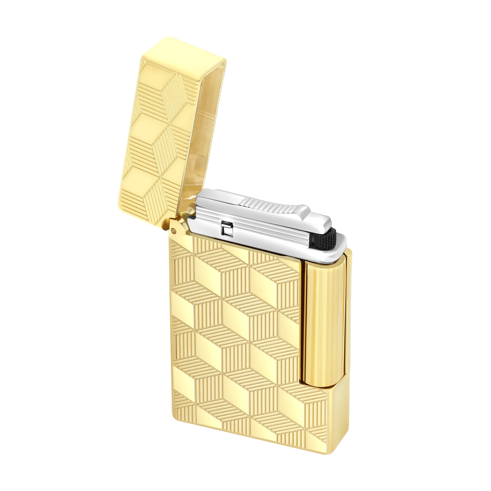 S.T. DUPONT Initial Cube Guilloche Golden Lighter/Briquet 020841