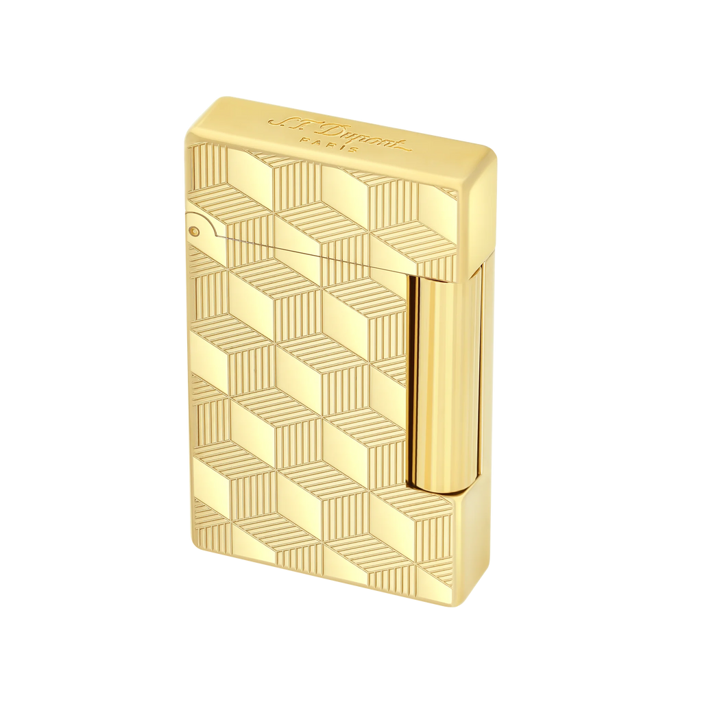 S.T. DUPONT Initial Cube Guilloche Golden Lighter/Briquet 020841