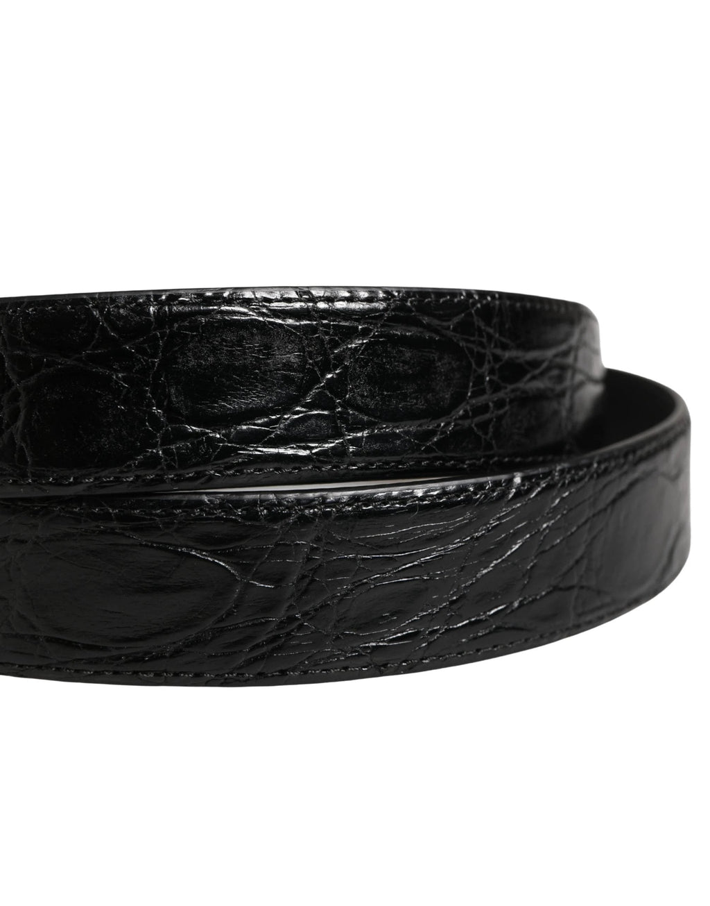 Dolce & Gabbana Men Black Exotic Leather Logo Buckle Belt