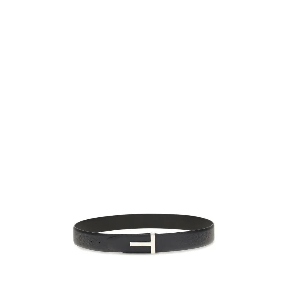 Tom Ford Black Calf Leather Bos Taurus Belt