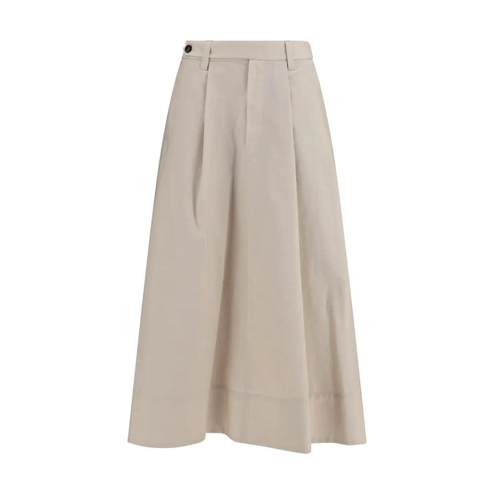 Brunello Cucinelli Beige Cotton Midi Skirt