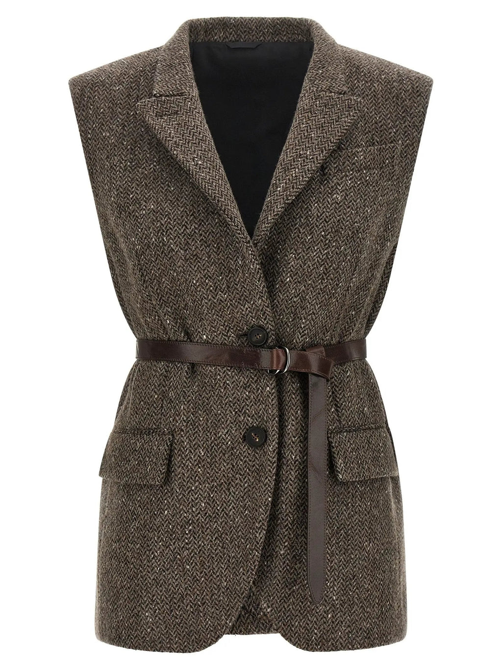 Brunello Cucinelli Brown Virgin Wool Sleeveless Jacket