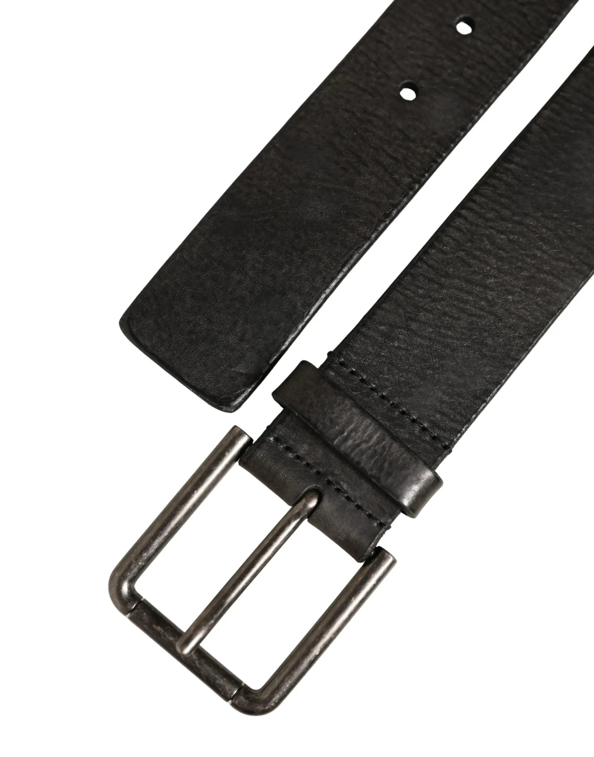 Dolce & Gabbana Black Leather Brushed Metal Buckle Men Belt