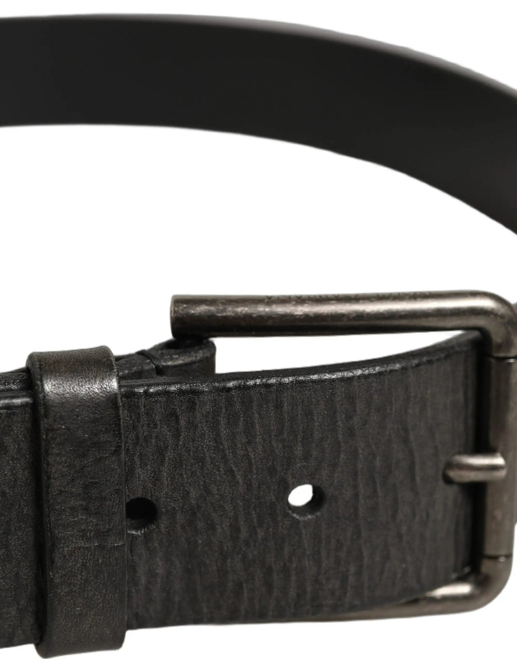 Dolce & Gabbana Black Leather Brushed Metal Buckle Men Belt