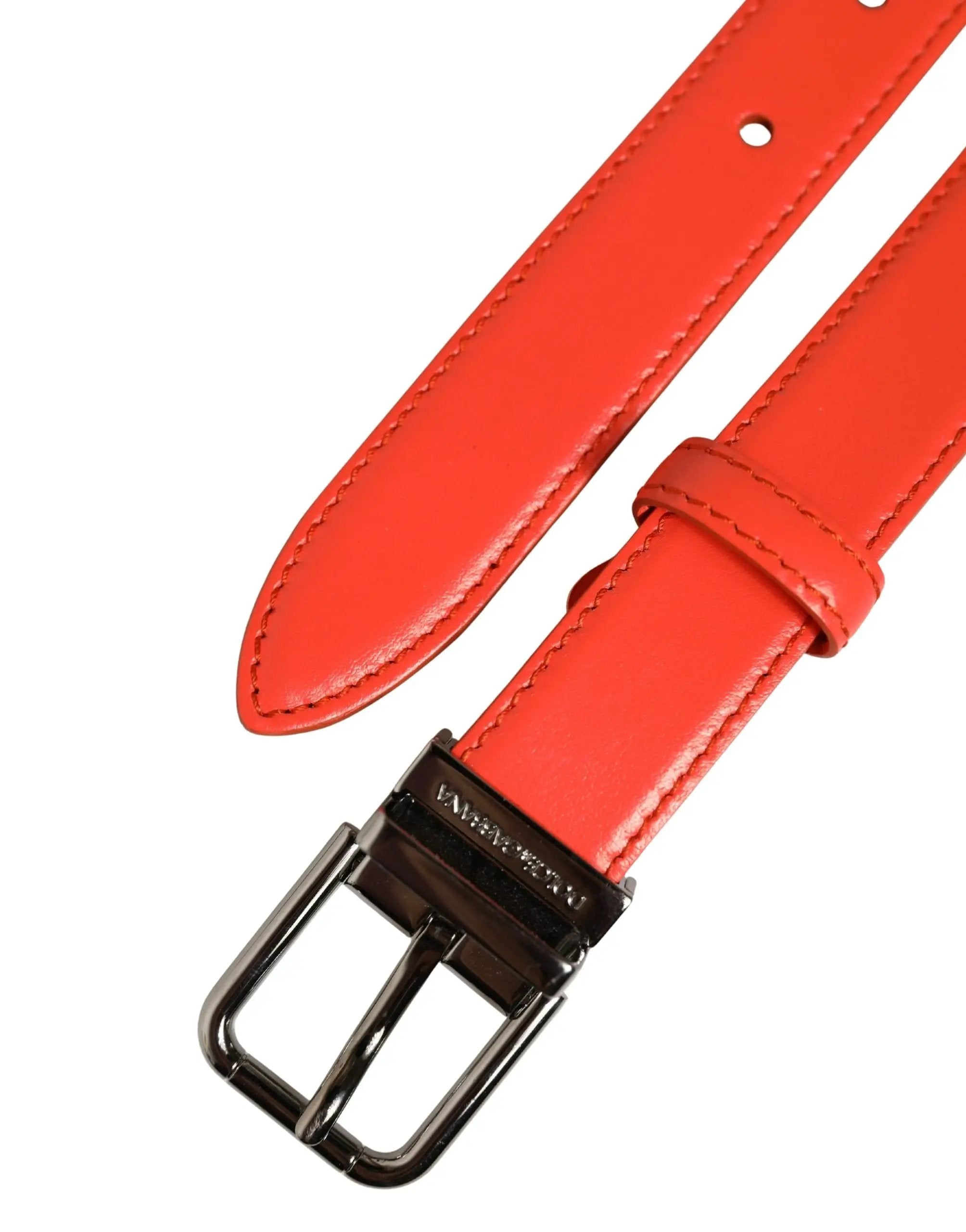Dolce & Gabbana Red Leather Silver Metal Buckle Cintura Belt