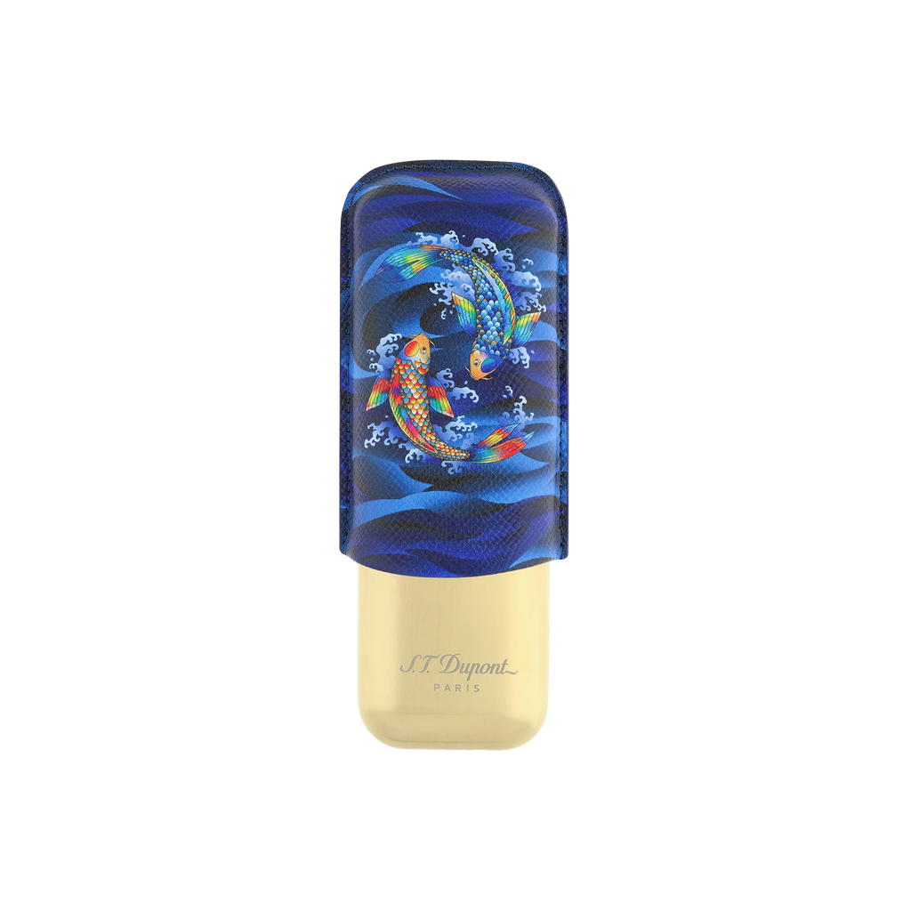 S.T. DUPONT 2 Cigar Case Golden Koi Fish Blue 183497