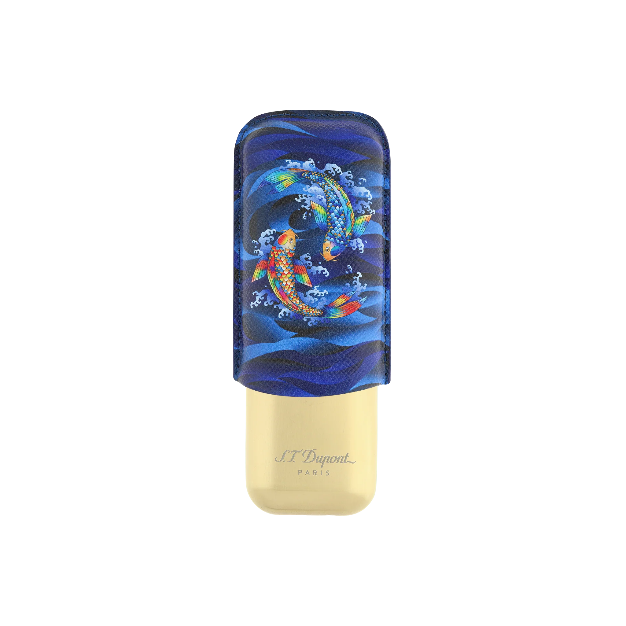 S.T. DUPONT 2 Cigar Case Golden Koi Fish Blue 183497