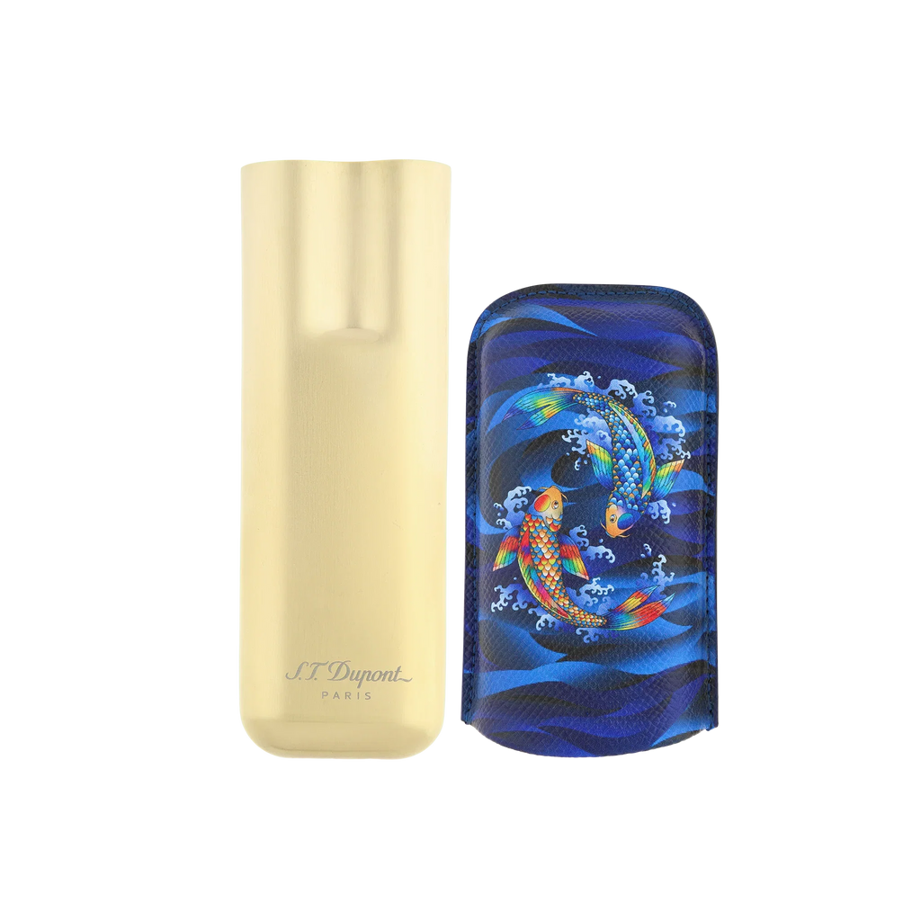S.T. DUPONT 2 Cigar Case Golden Koi Fish Blue 183497