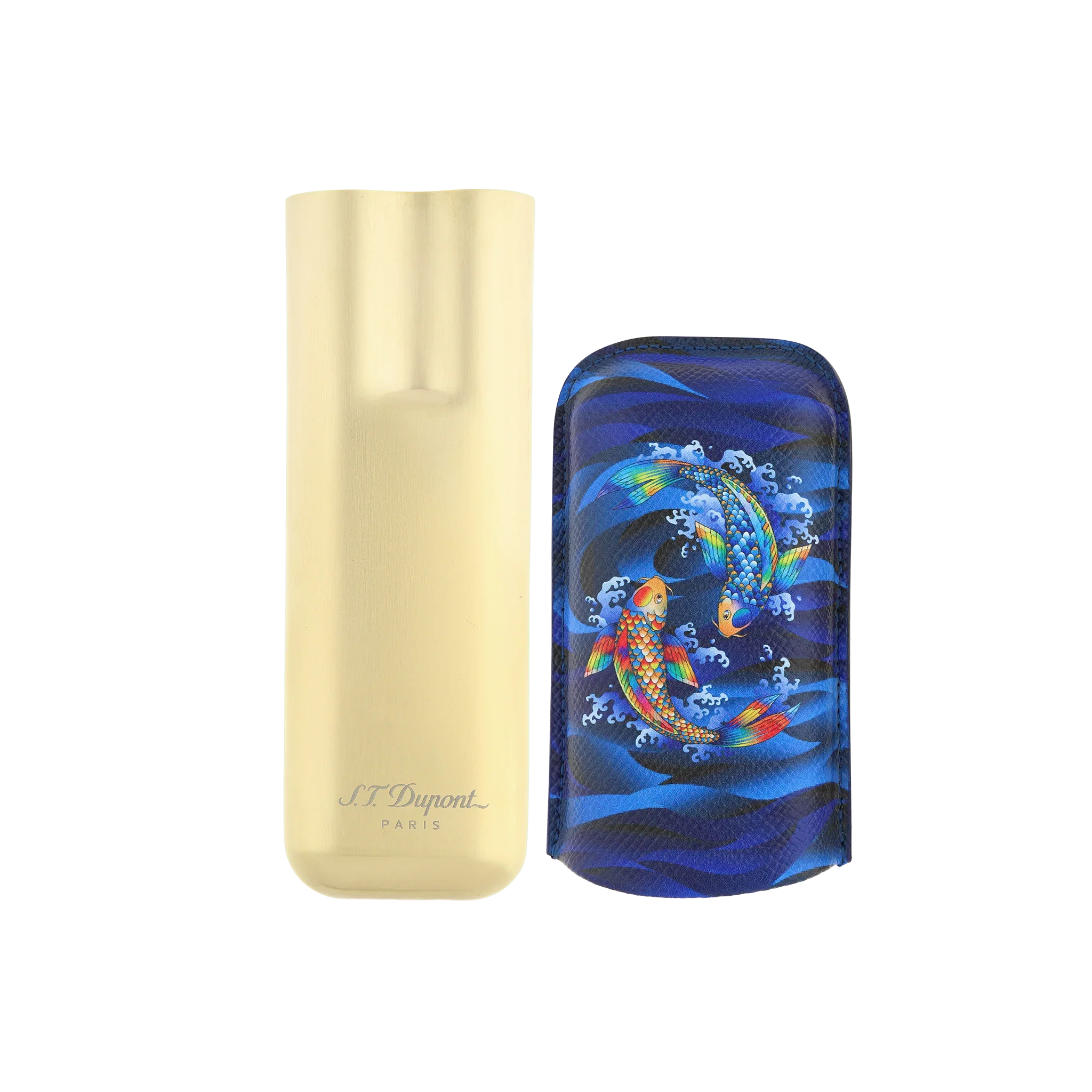 S.T. DUPONT 2 Cigar Case Golden Koi Fish Blue 183497