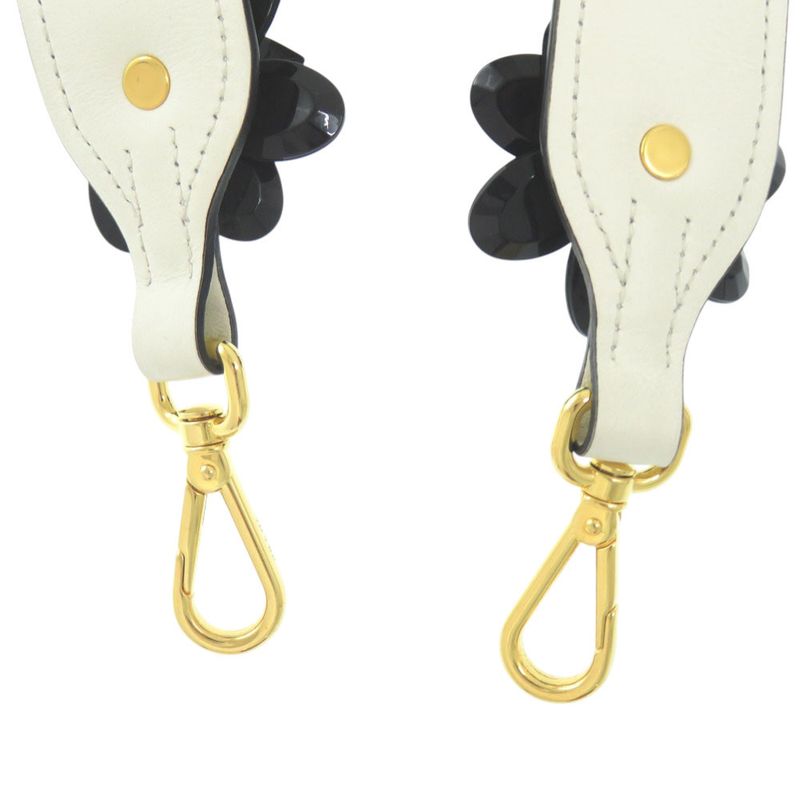 Prada Shoulder Belt White Black Flower Leather Strap 1085