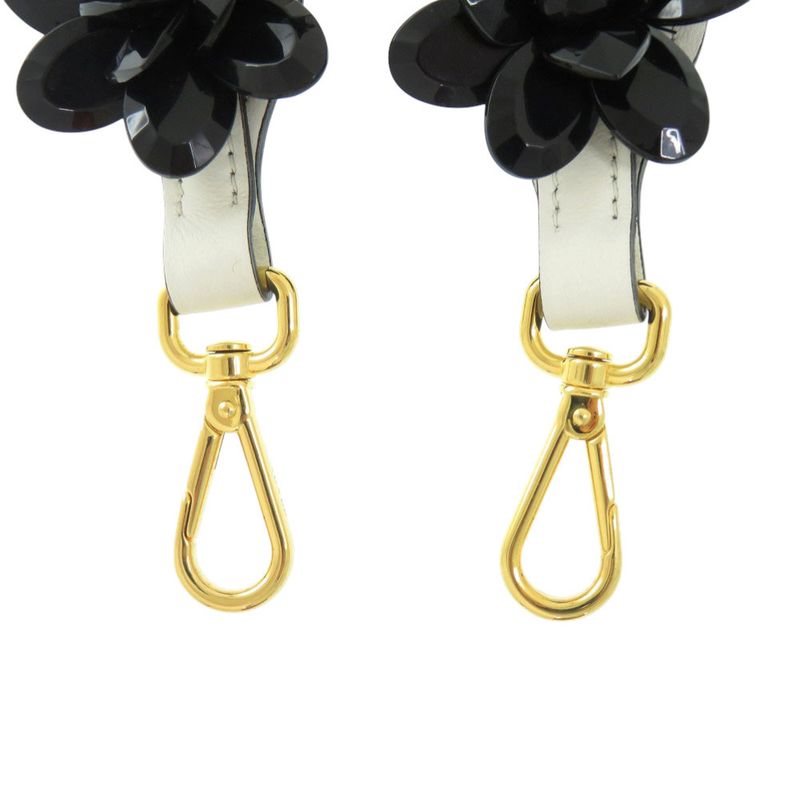 Prada Shoulder Belt White Black Flower Leather Strap 1085