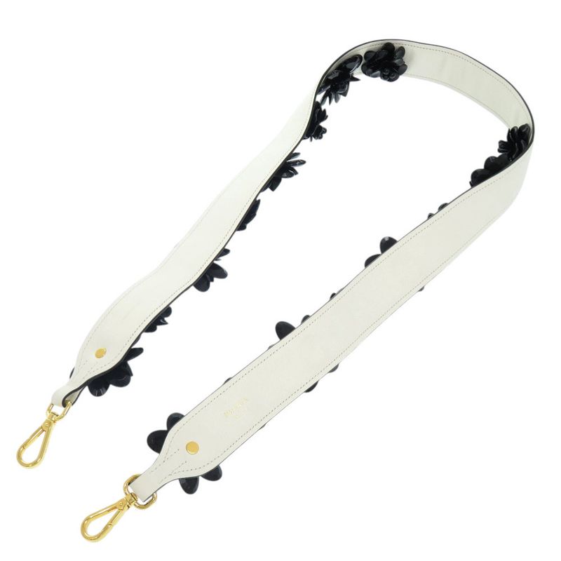 Prada Shoulder Belt White Black Flower Leather Strap 1085