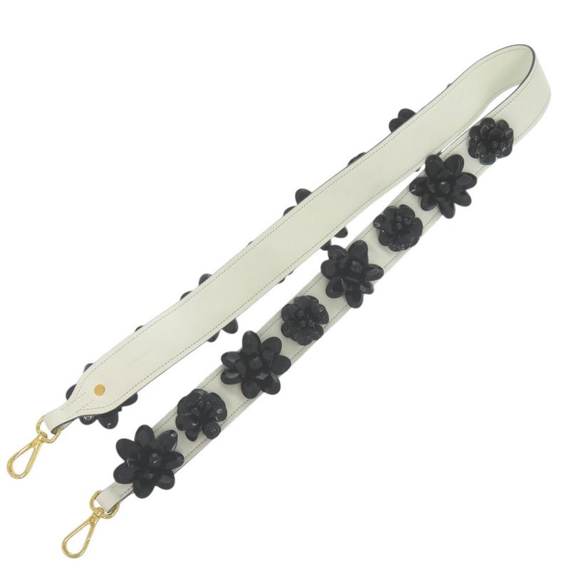 Prada Shoulder Belt White Black Flower Leather Strap 1085