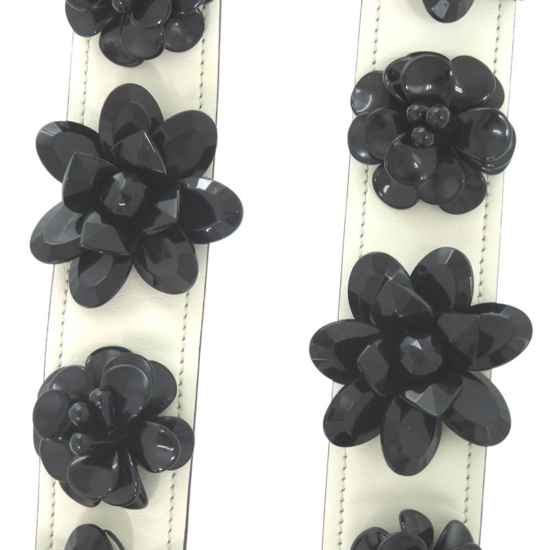 Prada Shoulder Belt White Black Flower Leather Strap 1085