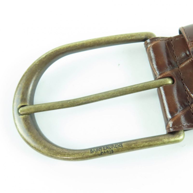 Saint Laurent Logo Croc Shape Pressed Leather Belt Brown 65 Storage