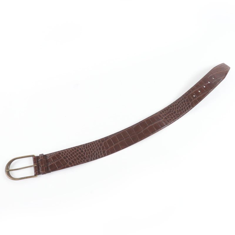 Saint Laurent Logo Croc Shape Pressed Leather Belt Brown 65 Storage