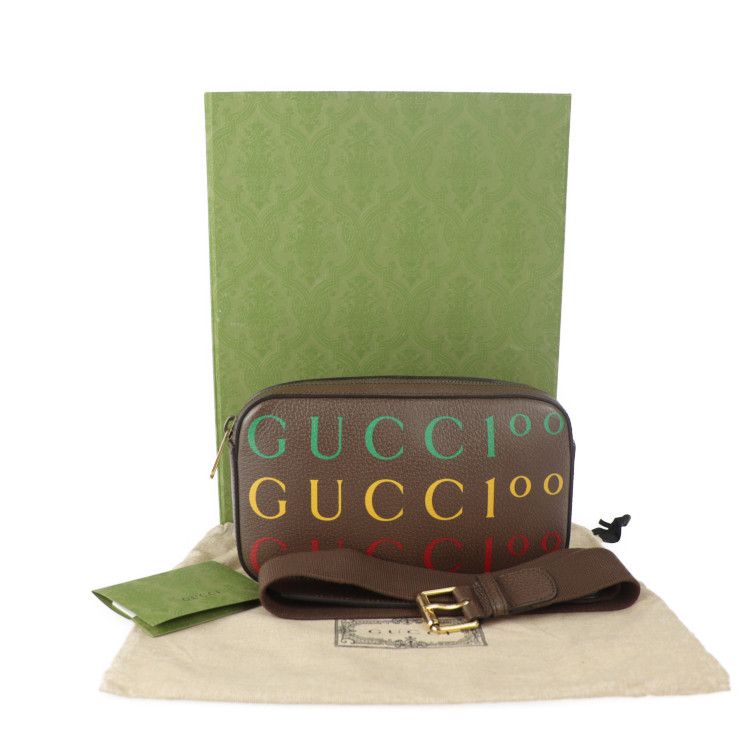 Gucci Belt Bag Waist Calf Leather Brown Multicolor Gold Hardware