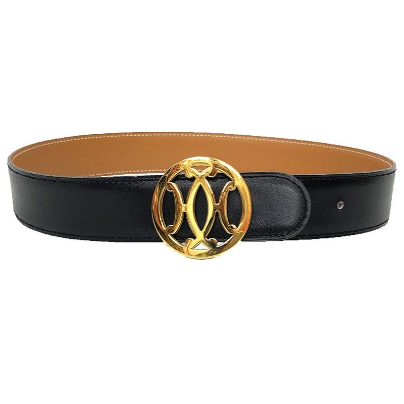 Hermes Double H Belt 65 Size Black Gold Hardware Vintage Antique