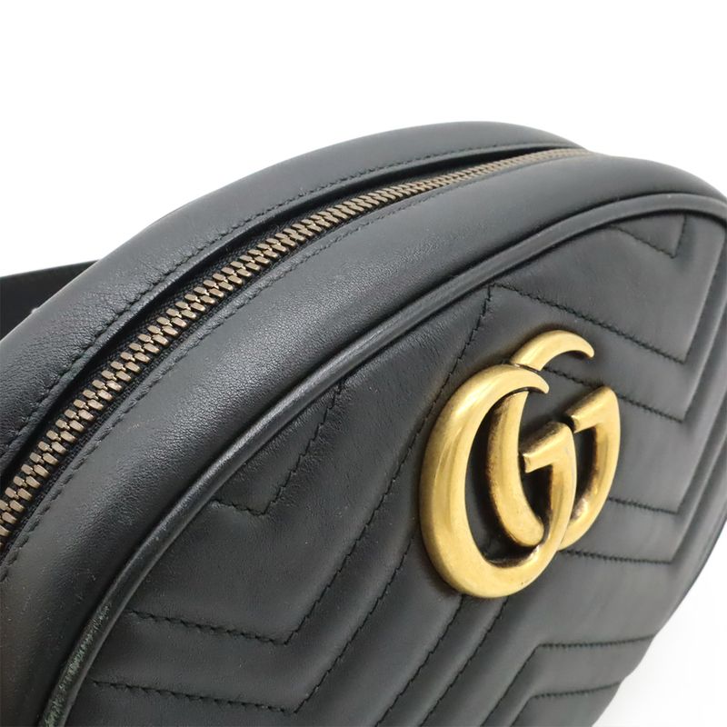 Gucci GG Marmont Belt Bag Body Waist Pouch Quilted Leather Black
