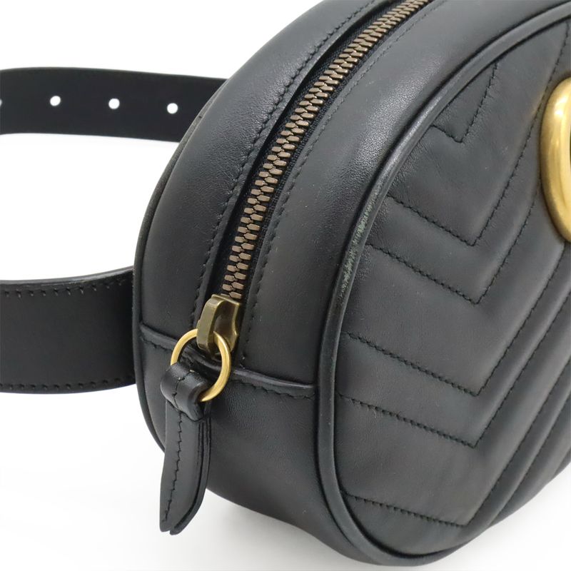 Gucci GG Marmont Belt Bag Body Waist Pouch Quilted Leather Black