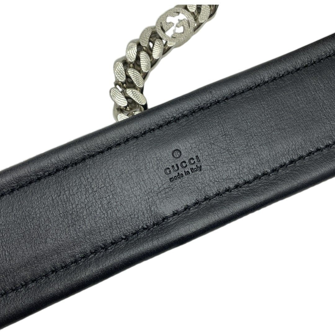 Gucci Interlocking Chain Belt Choker Black Leather Silver