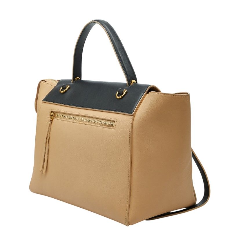 Celine Belt Bag 2-Way Beige Black Leather