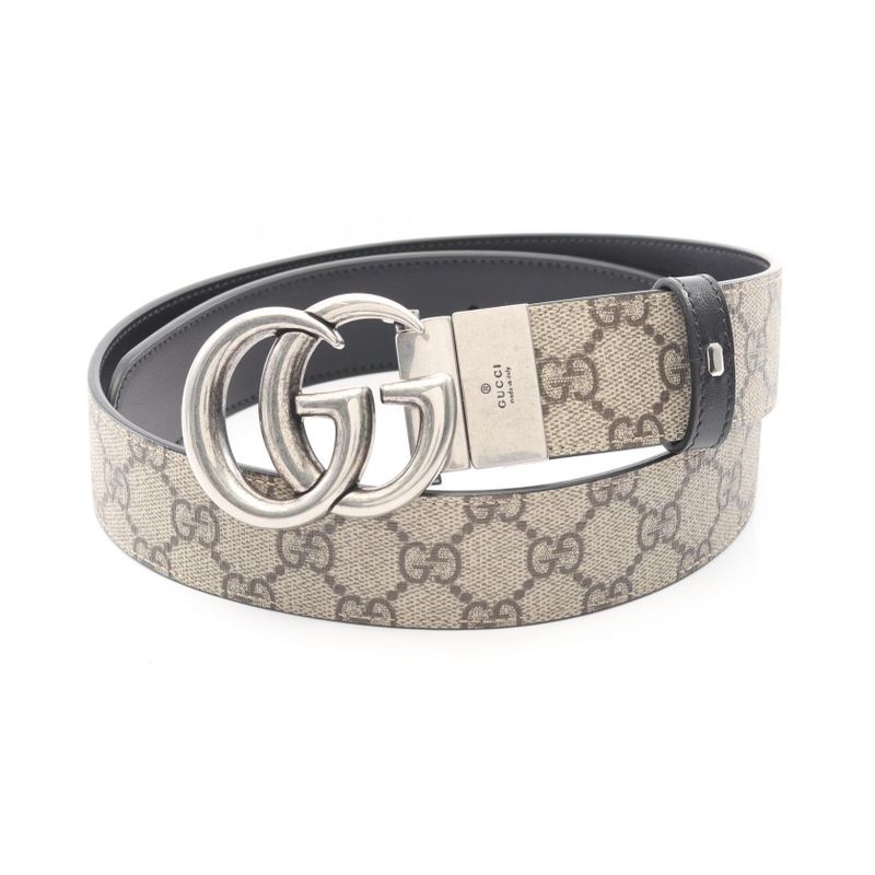 Gucci Belt Double GG Supreme Beige Black Leather