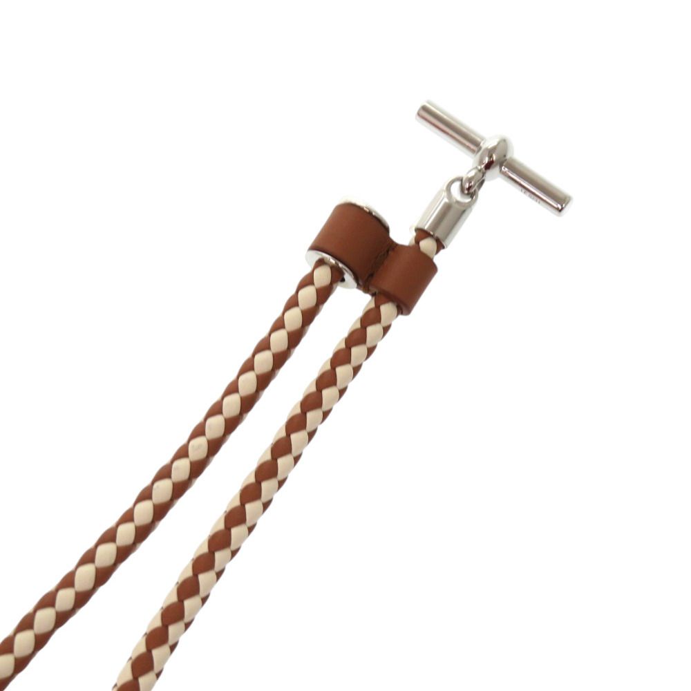 Hermes Glenan Leather Metal Brown White