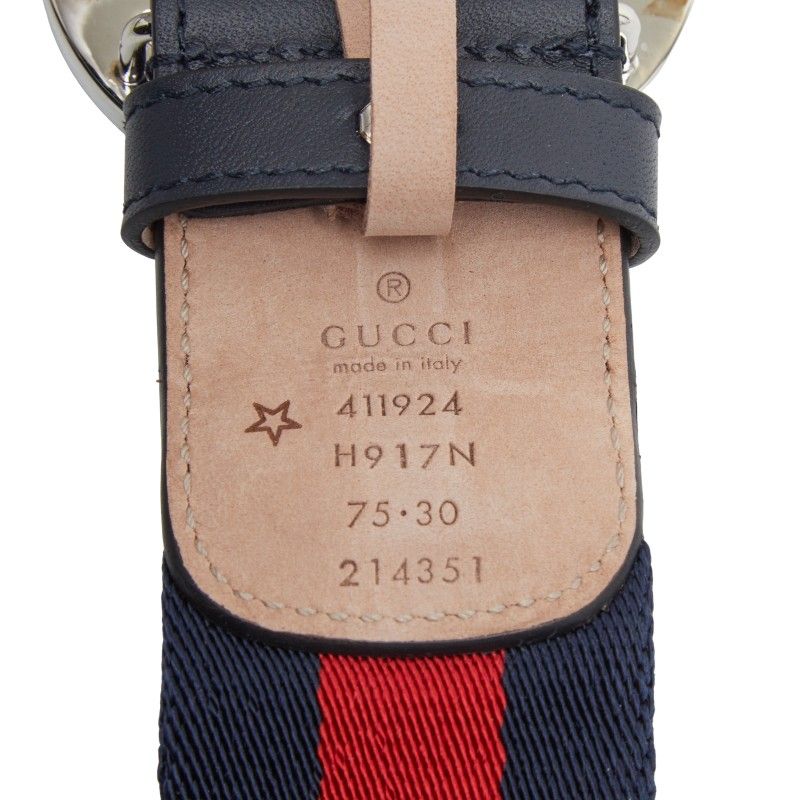 Gucci Belt 30 Navy Red Canvas Leather