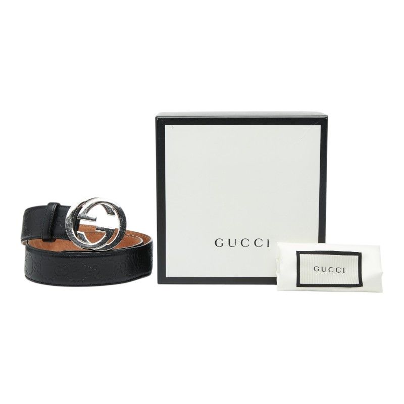 Gucci Guccissima Interlocking Belt 34 Black Leather