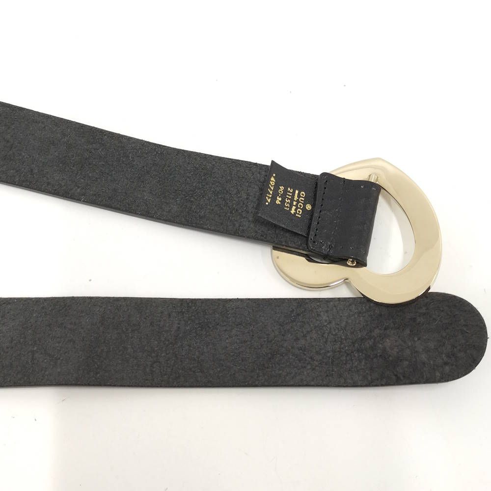 Gucci Holeless Belt Heart Buckle Leather Black