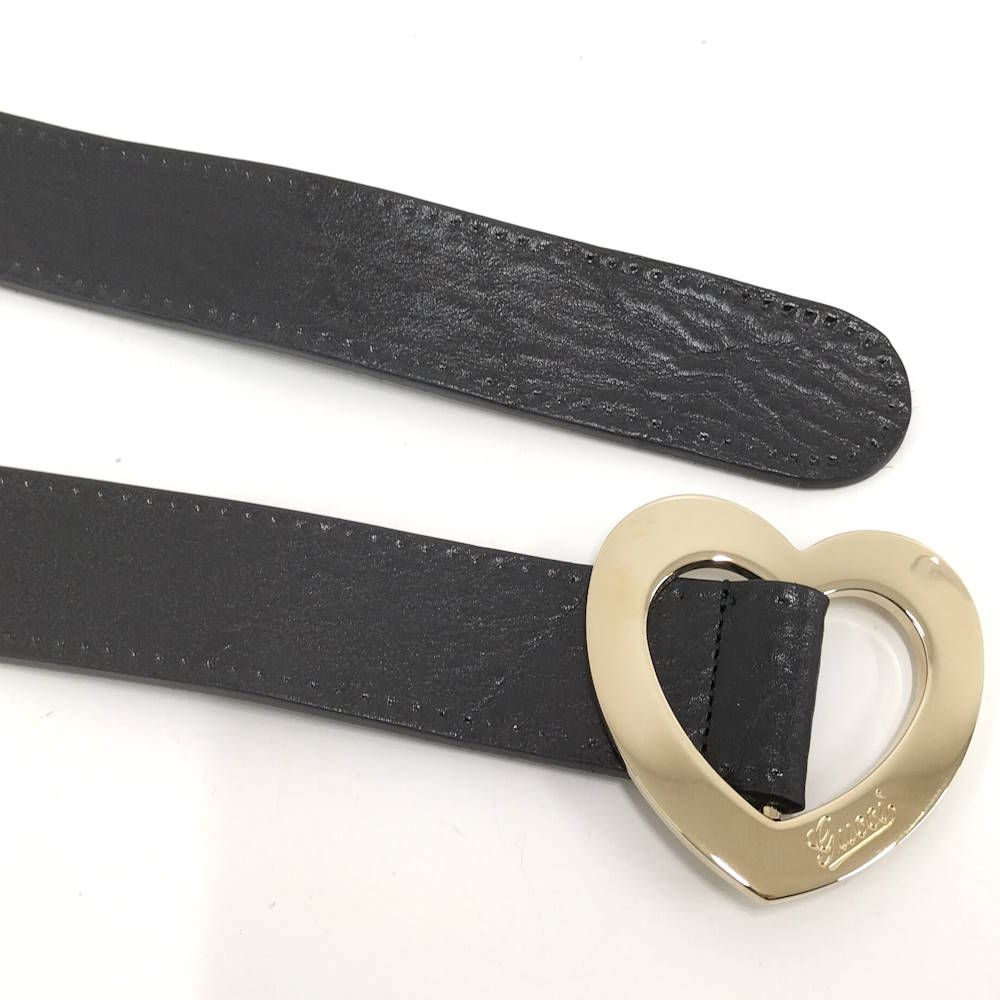 Gucci Holeless Belt Heart Buckle Leather Black
