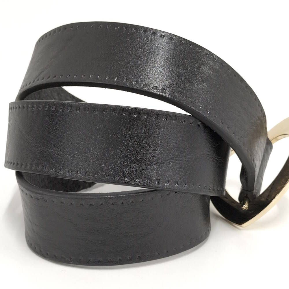 Gucci Holeless Belt Heart Buckle Leather Black