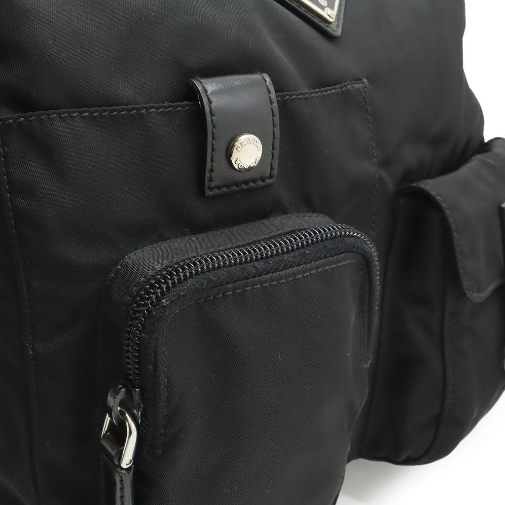 Prada Triangle Logo Belt Bag Waist Pouch Bag Nylon Leather Nero Black Silver
