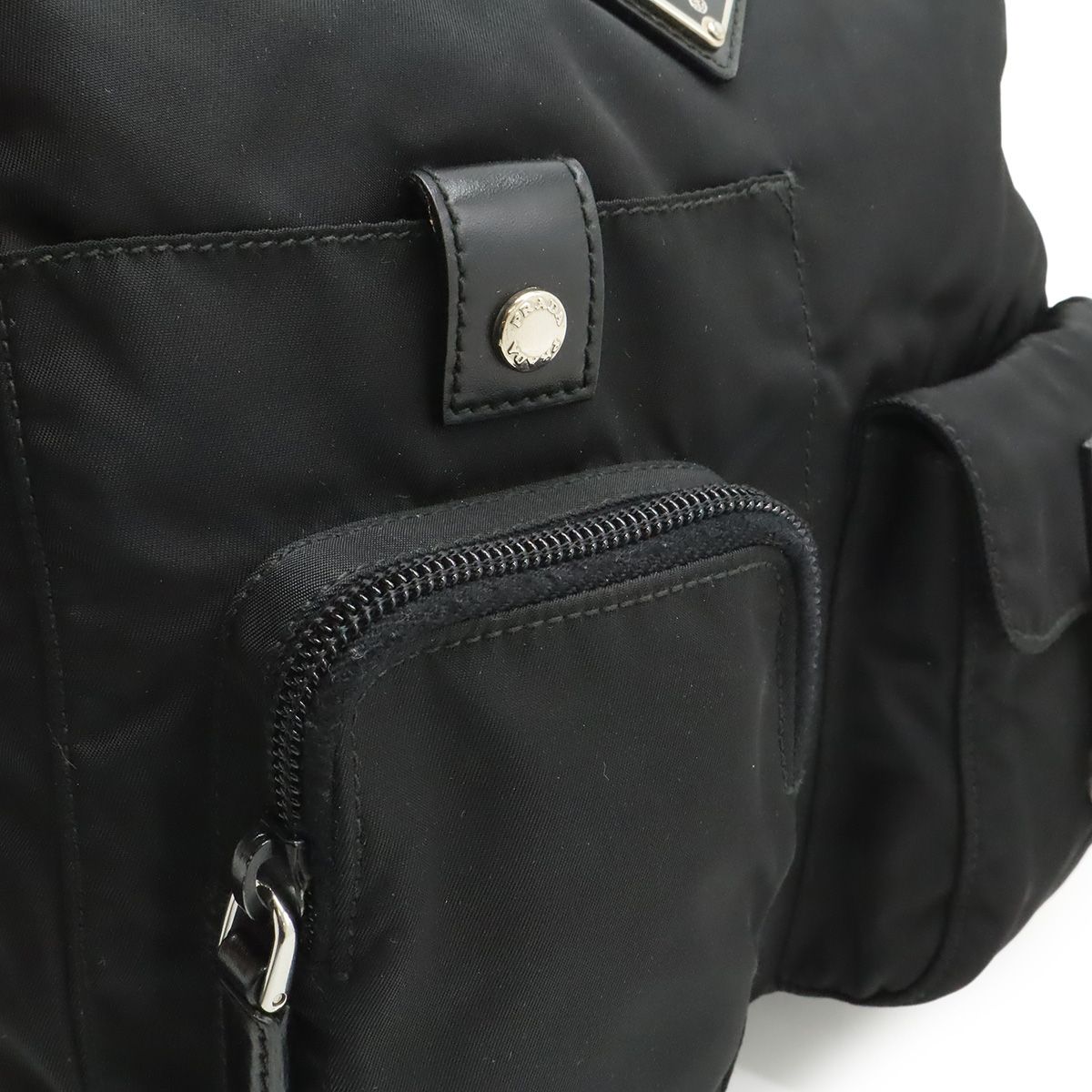 Prada Triangle Logo Belt Bag Waist Pouch Bag Nylon Leather Nero Black Silver
