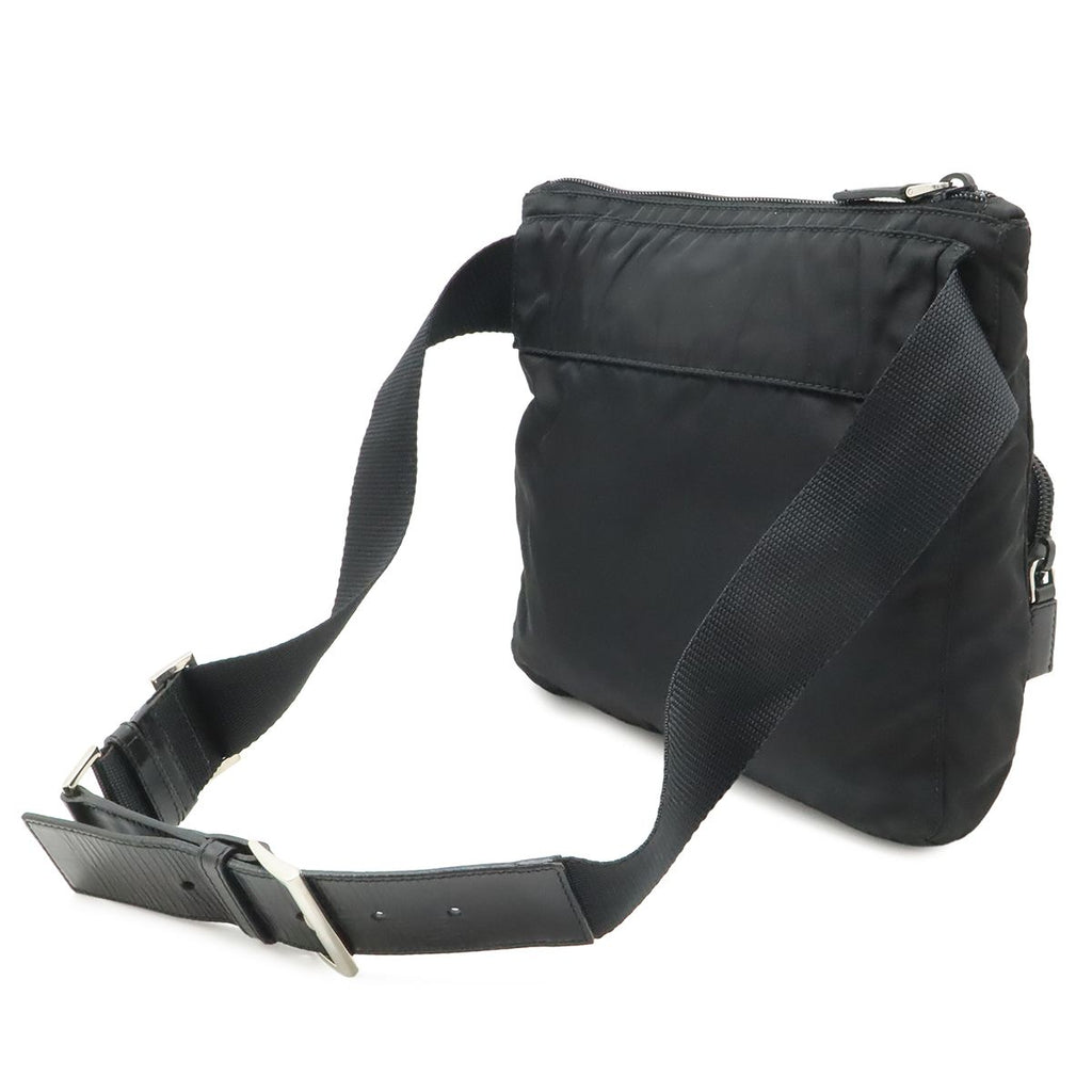 Prada Triangle Logo Belt Bag Waist Pouch Bag Nylon Leather Nero Black Silver