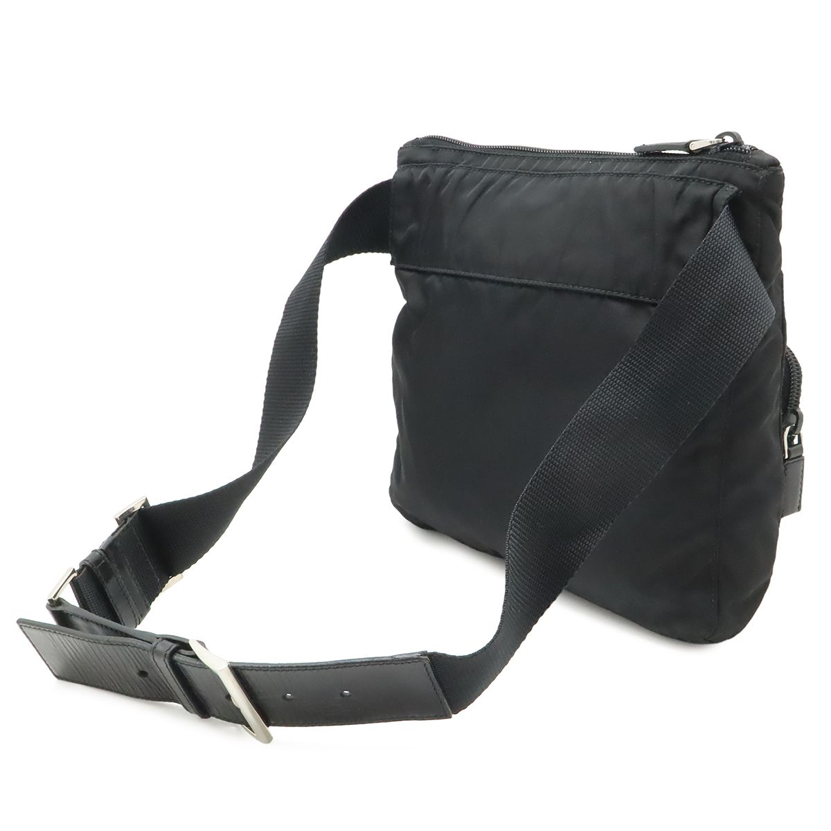 Prada Triangle Logo Belt Bag Waist Pouch Bag Nylon Leather Nero Black Silver