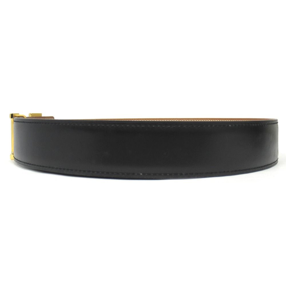 Hermes Buckle Reversible Belt Box Calfskin Leather 70 Black Beige