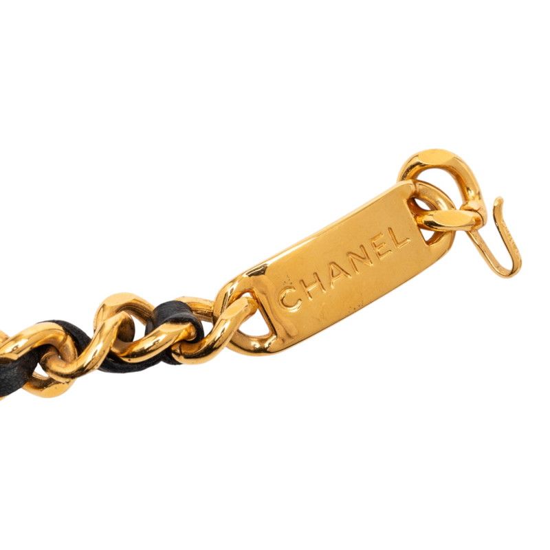 Chanel 31 Rue Cambon CC Logo Chain Belt Gold Black Plated Leather
