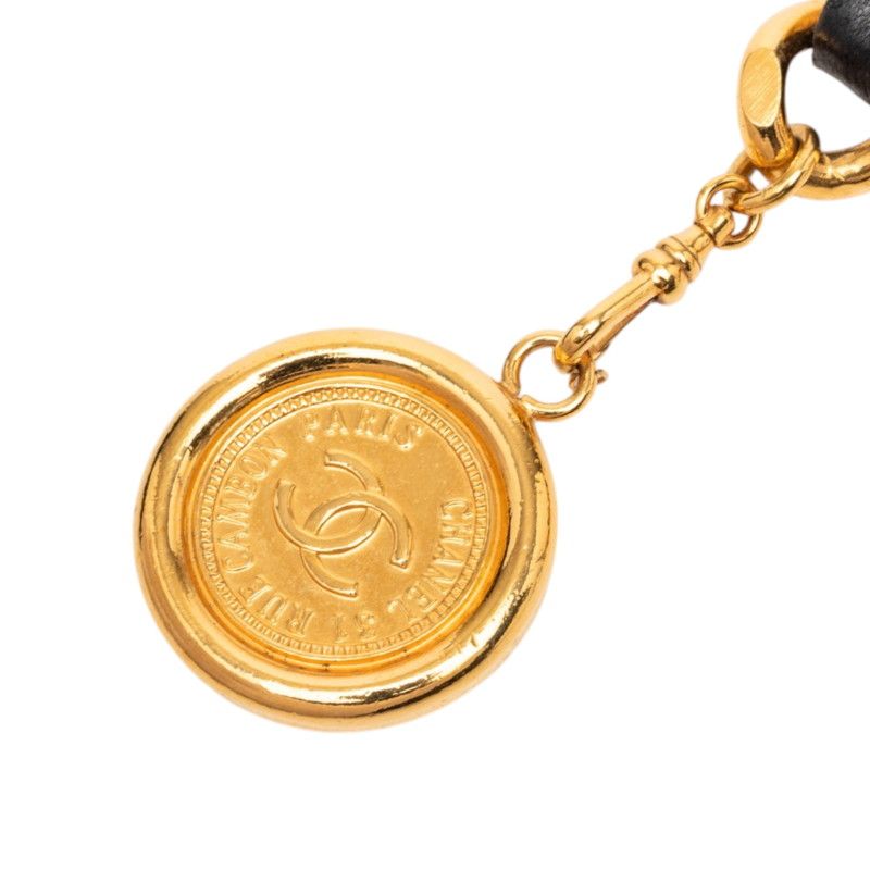 Chanel 31 Rue Cambon CC Logo Chain Belt Gold Black Plated Leather