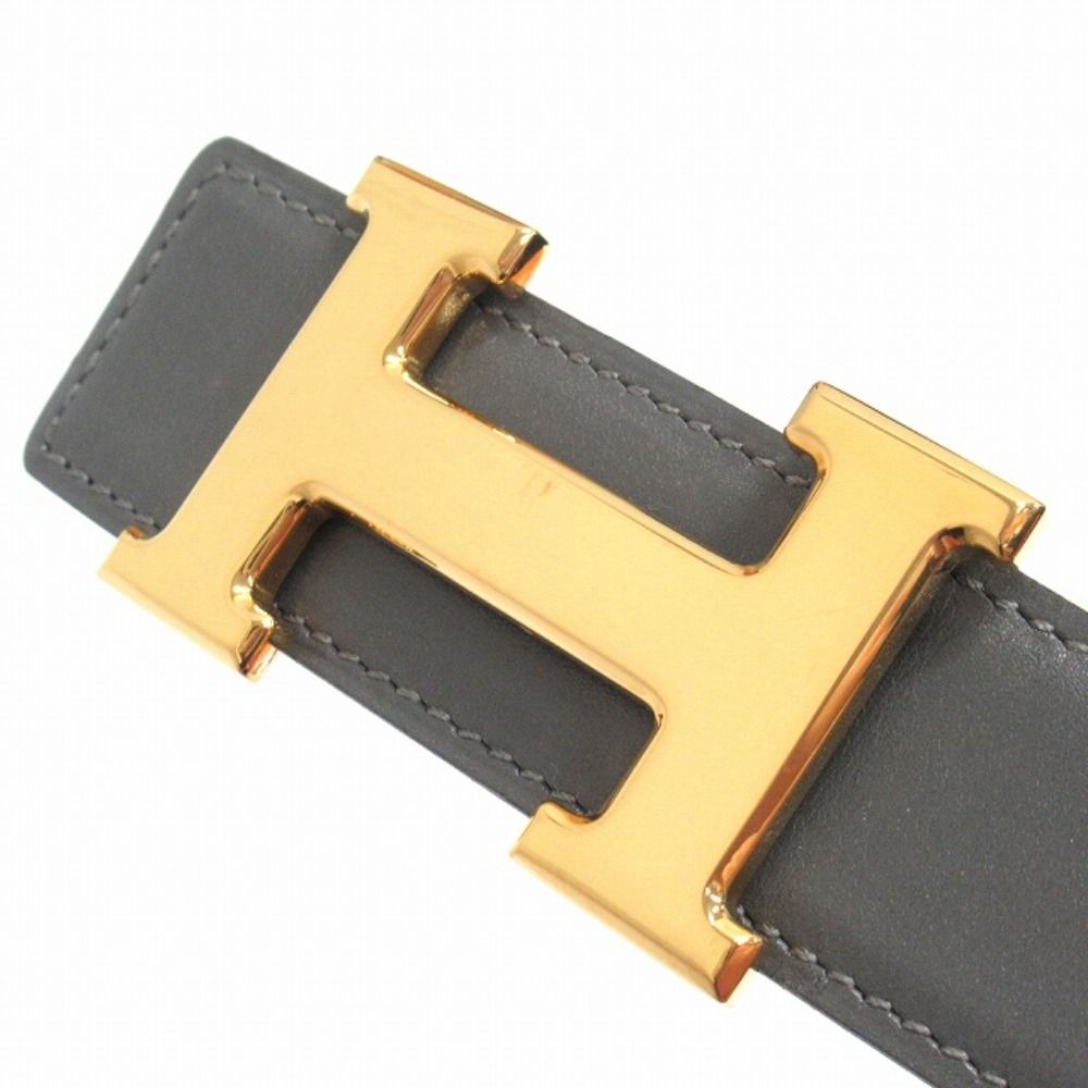 Hermes Buckle Reversible Belt Leather Constance Gold Vintage 70 Gray Black