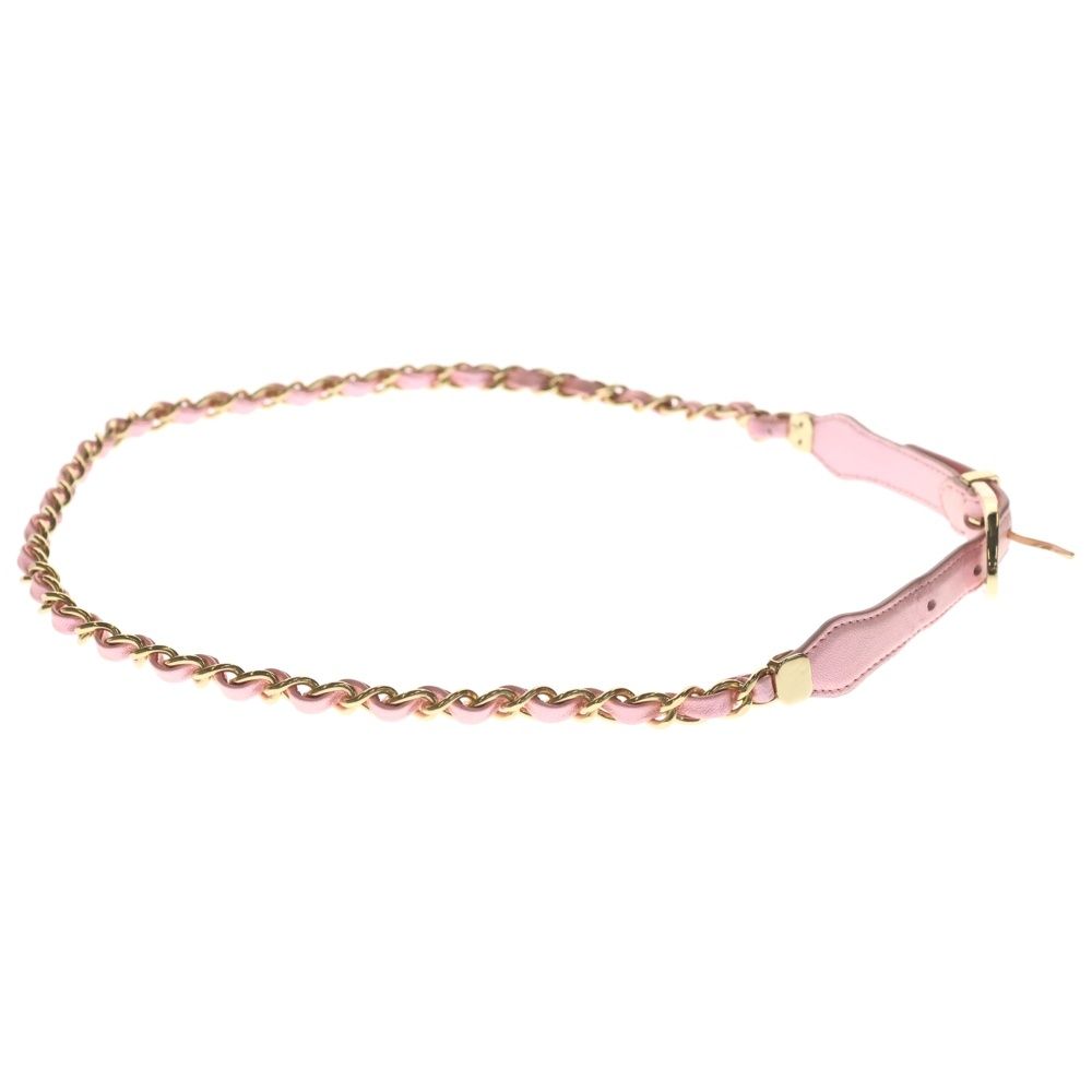 Chanel CC Logo Leather Chain Belt Pink Gold