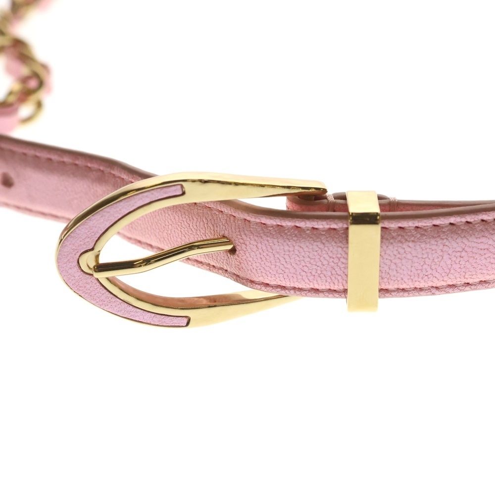Chanel CC Logo Leather Chain Belt Pink Gold