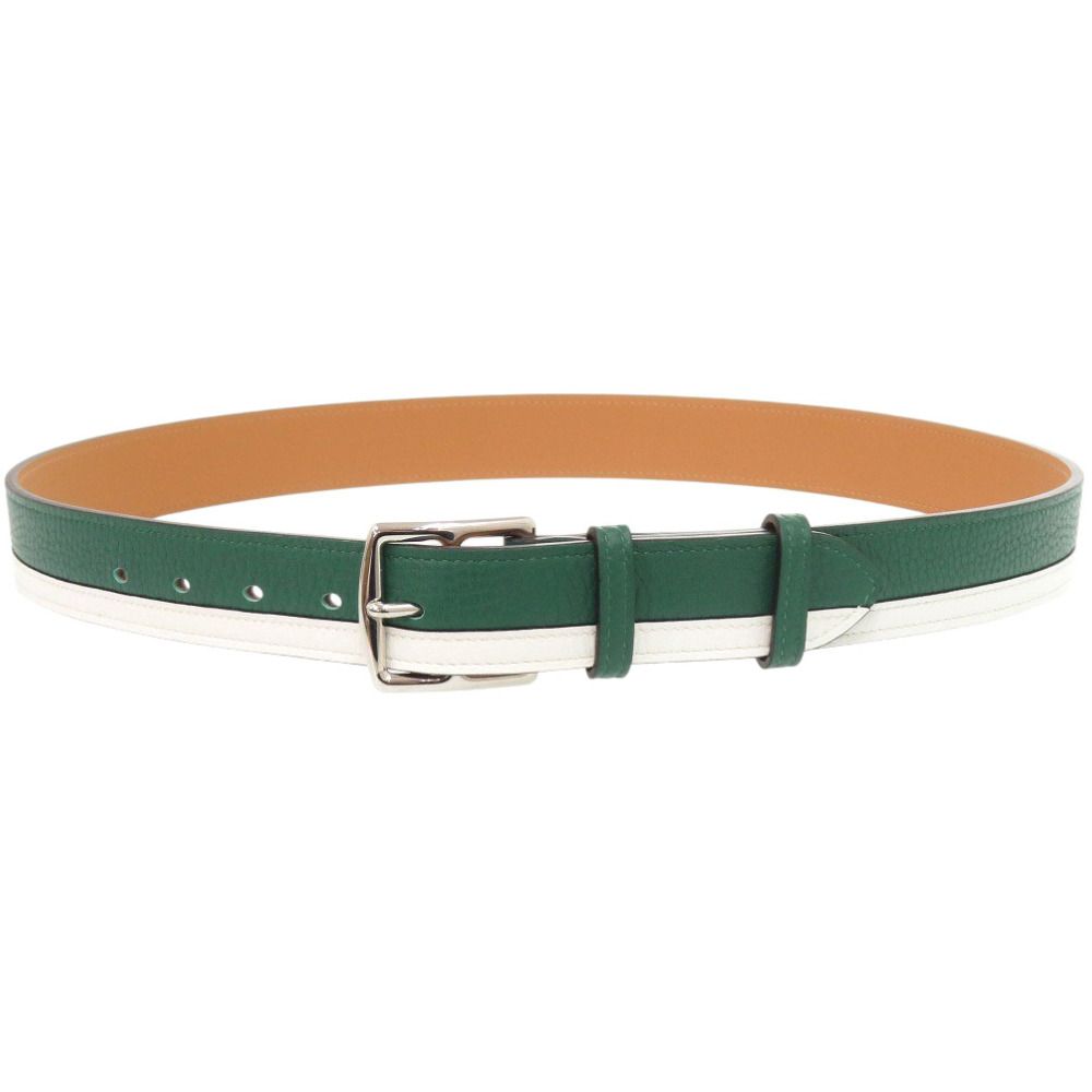 Hermes Etriviere Leather Bicolor Green White Silver Belt