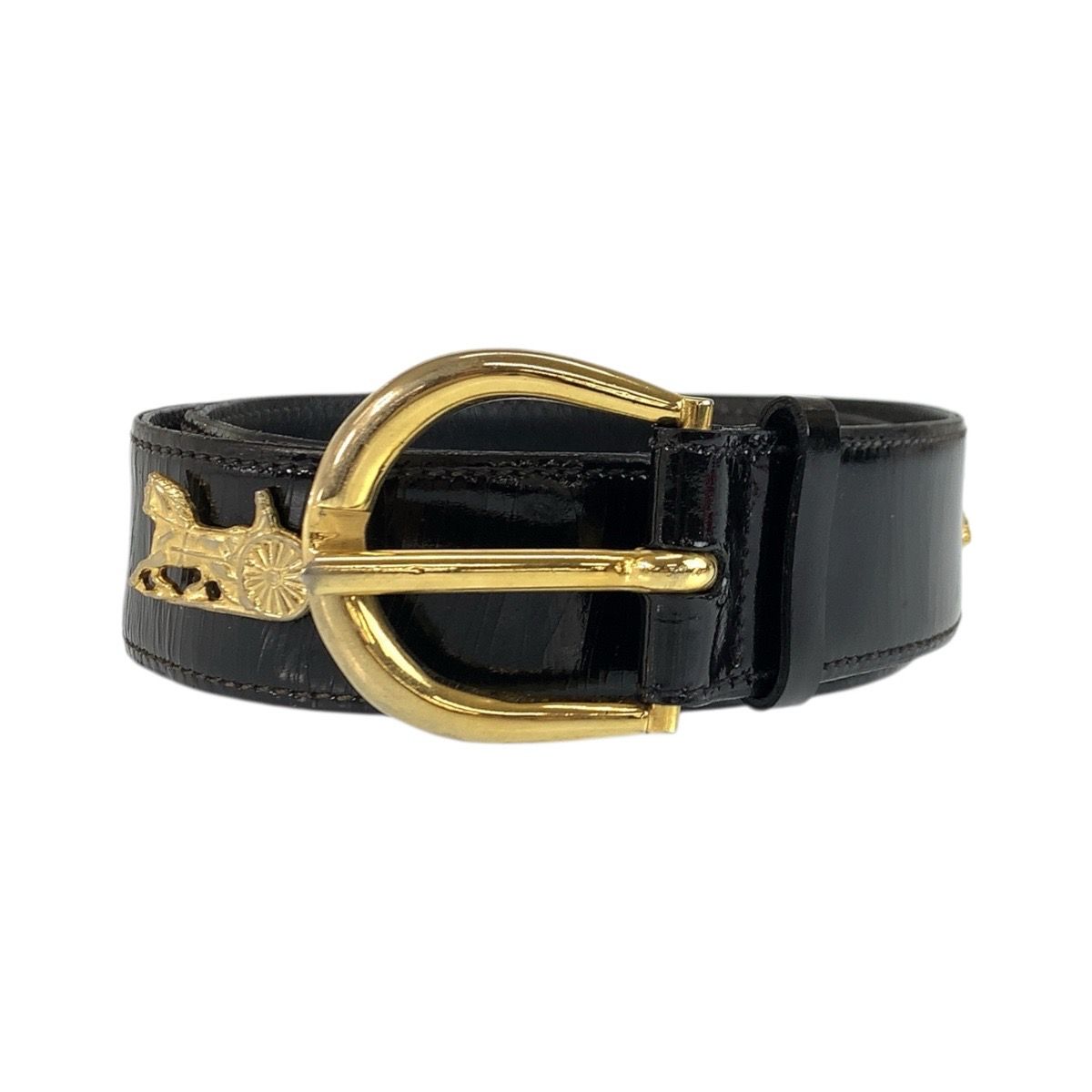 Celine Vintage Carriage 70 Black Gold Patent Leather Belt