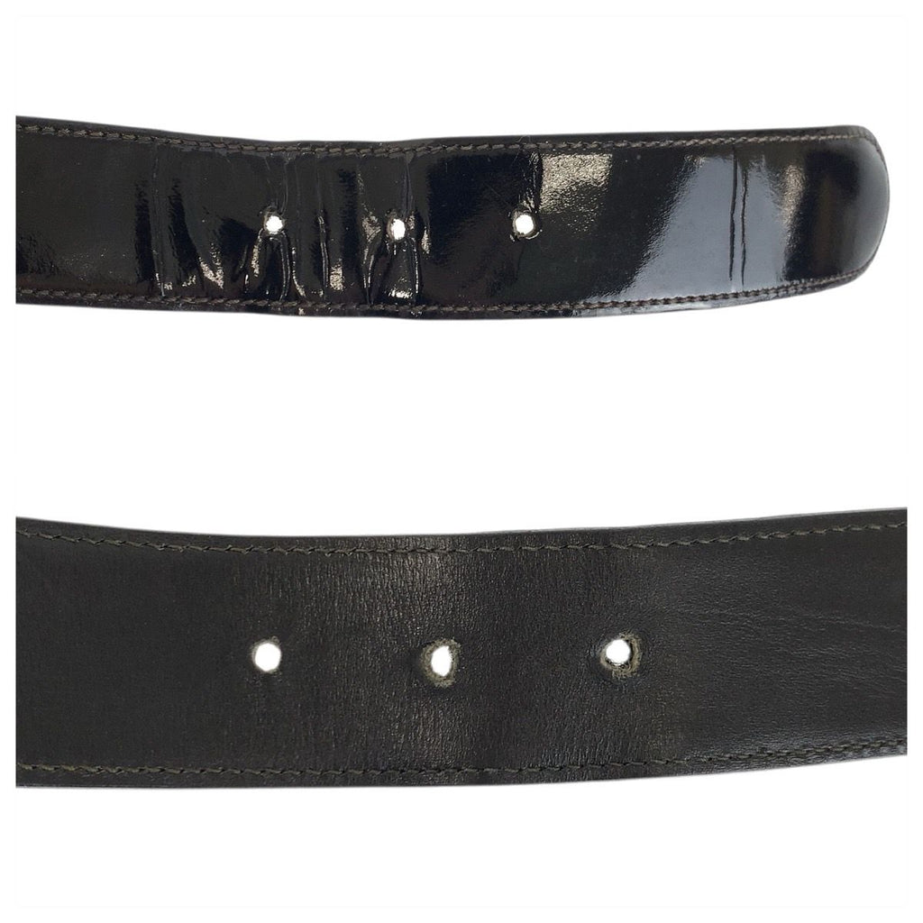 Celine Vintage Carriage 70 Black Gold Patent Leather Belt