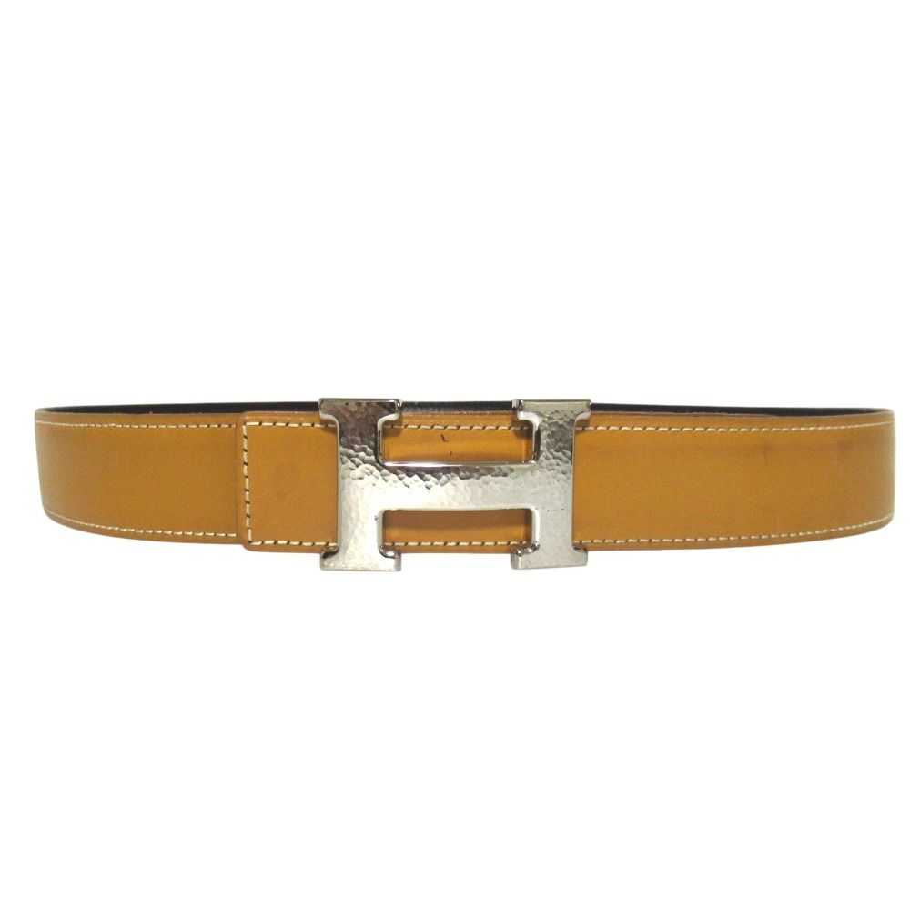 Hermes Constance Hmartelee Giboshi Reversible Belt 80 Brown Beige Silver