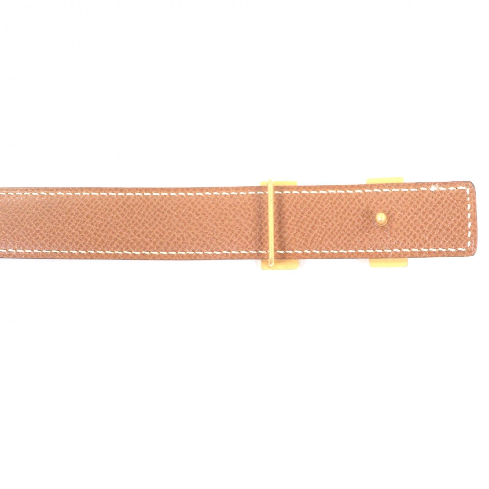 Hermes Vintage Martin Margiela Era Logo Gold Buckle Leather Belt Dark Brown 70