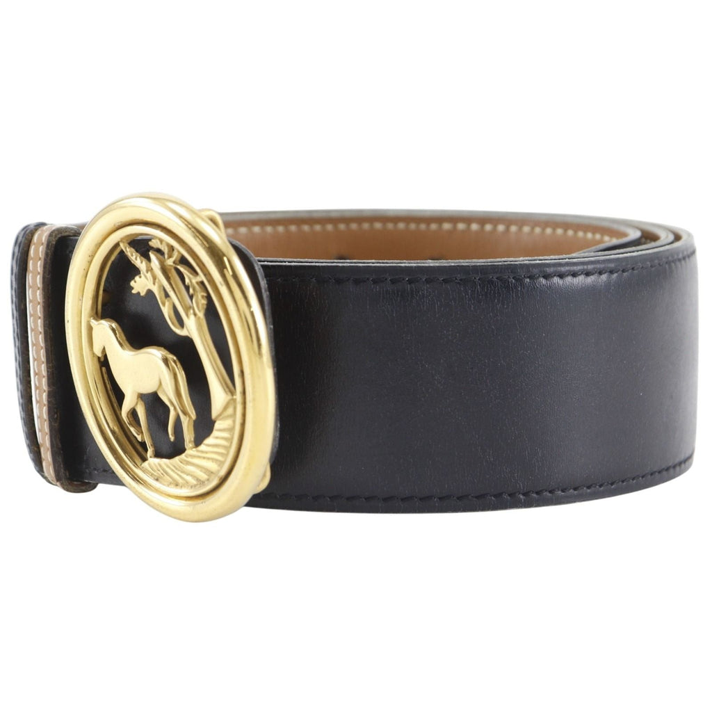 Hermes Hose Buckle Reversible Vintage Box Calf Gold Plated Black Brown Belt
